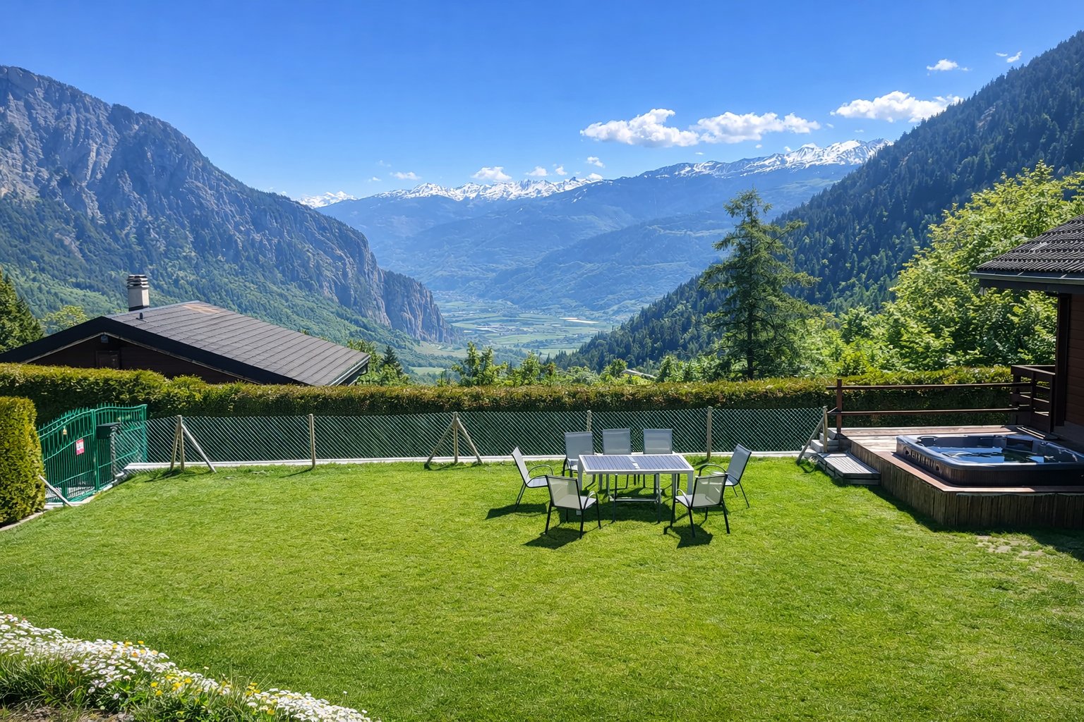 Jacuzzi du Chalet L’Ardoise face aux Alpes